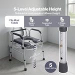 3 In 1 Commode Chair Folding Shower Chair Toilet Seat Riser Adjustable | Grey