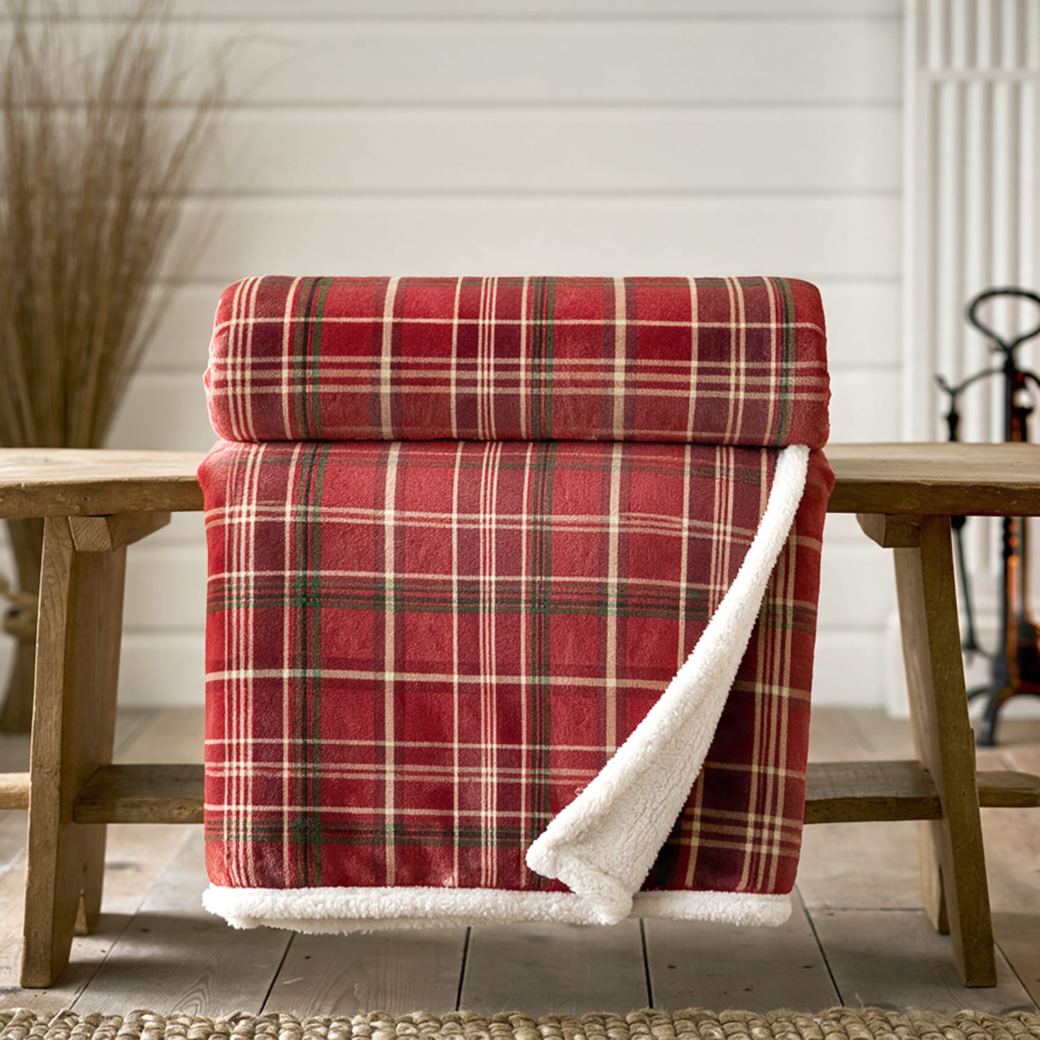 Deyongs Red Check Sherpa Fleece Throw – Printed Check Blanket