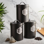 Tea Coffee & Sugar Canisters Bin Jar Storage 3pc Black/silver | Black