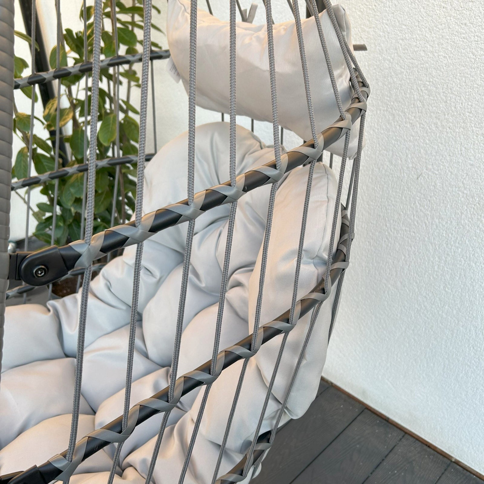 Stylish Azura Hanging Egg Chair With Deep Grey Cushions For Outdoor Relaxation | Gray