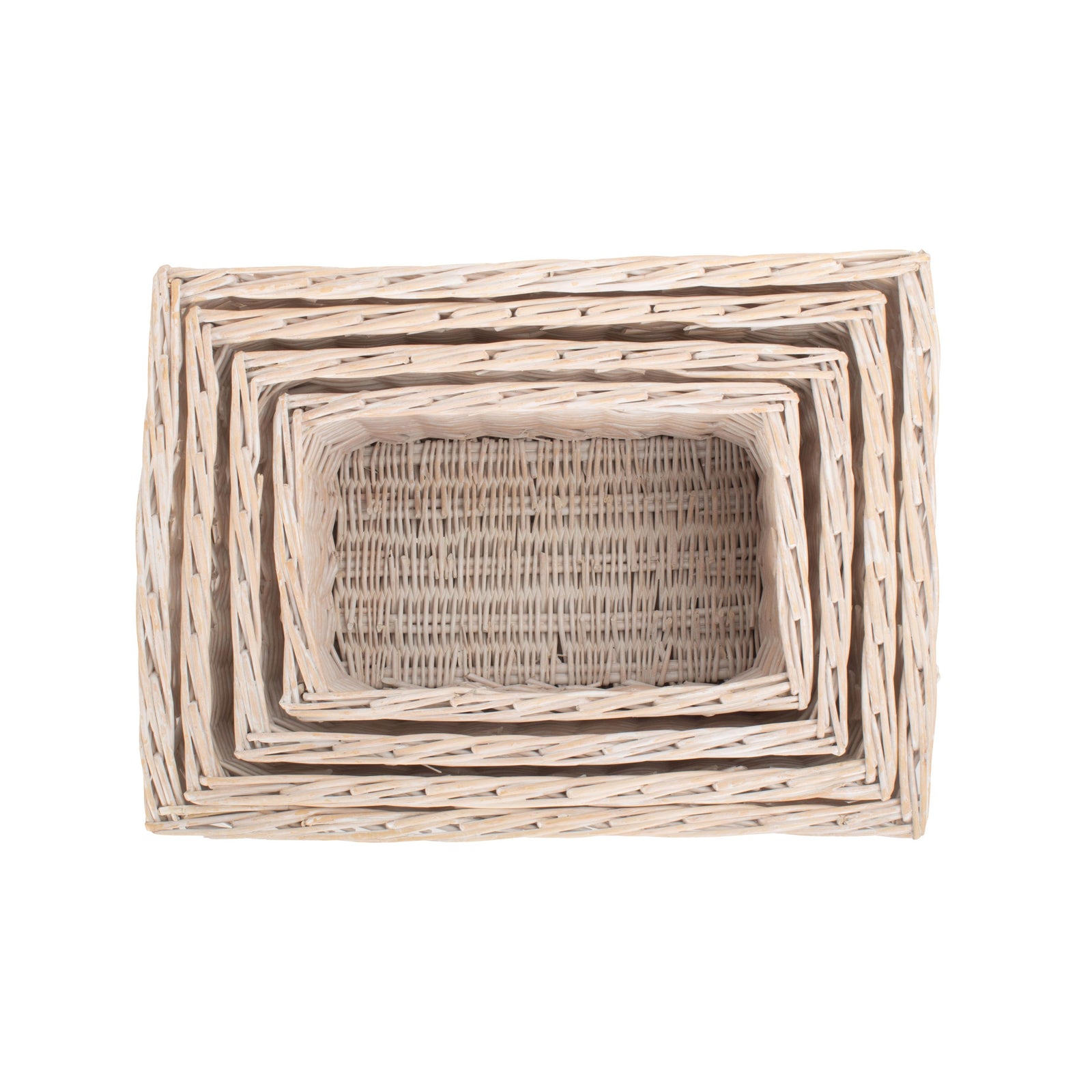 Wicker White Wash Storage Open Basket | Set-of-4 | White