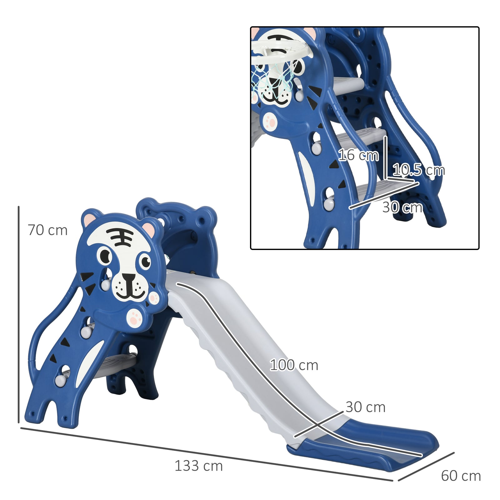 Kids Slide With Basketball Hoop, Basketball, For 18-36 Months | Blue