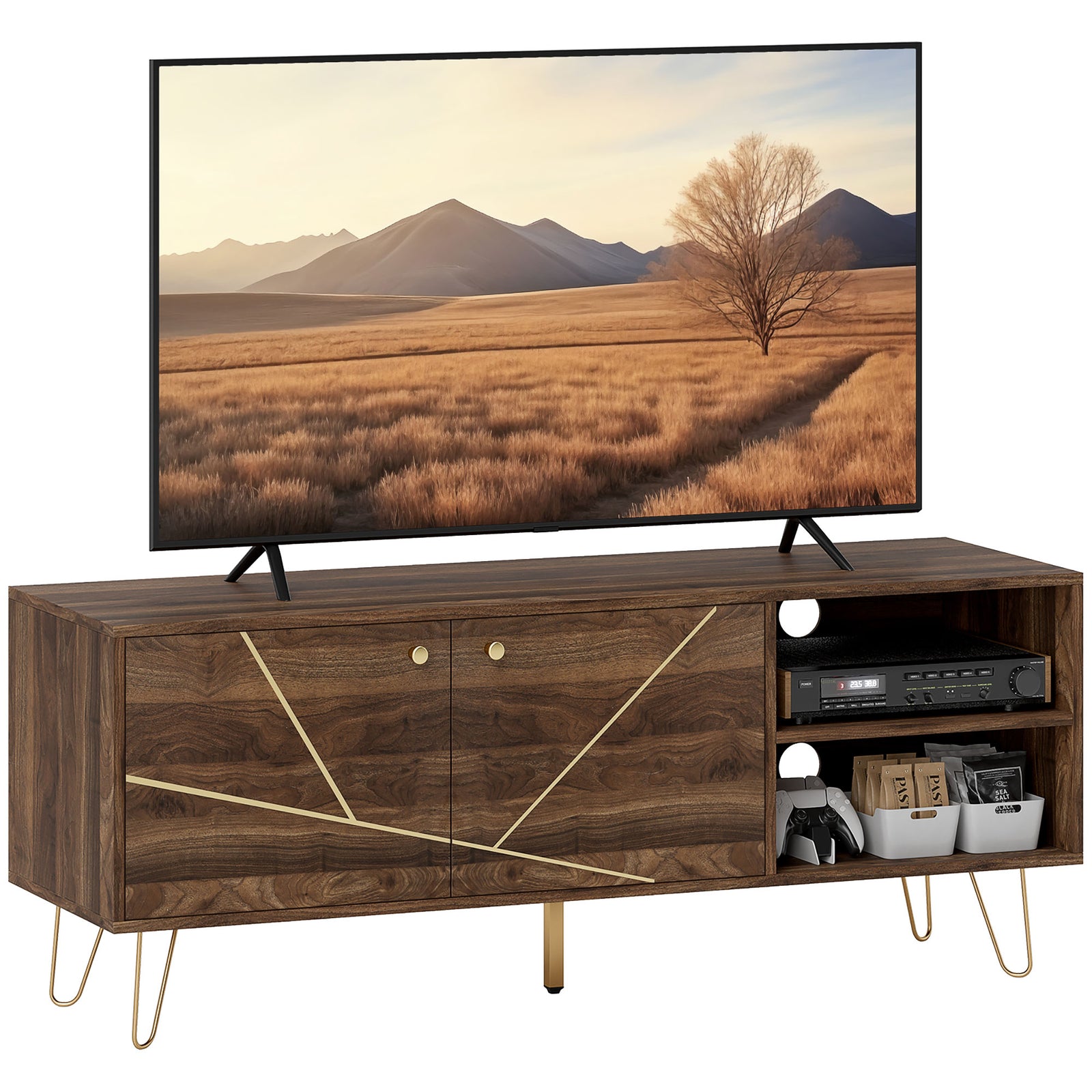 Tv Stand Cabinet 130cm Tv Unit W/ Adjustable Shelves