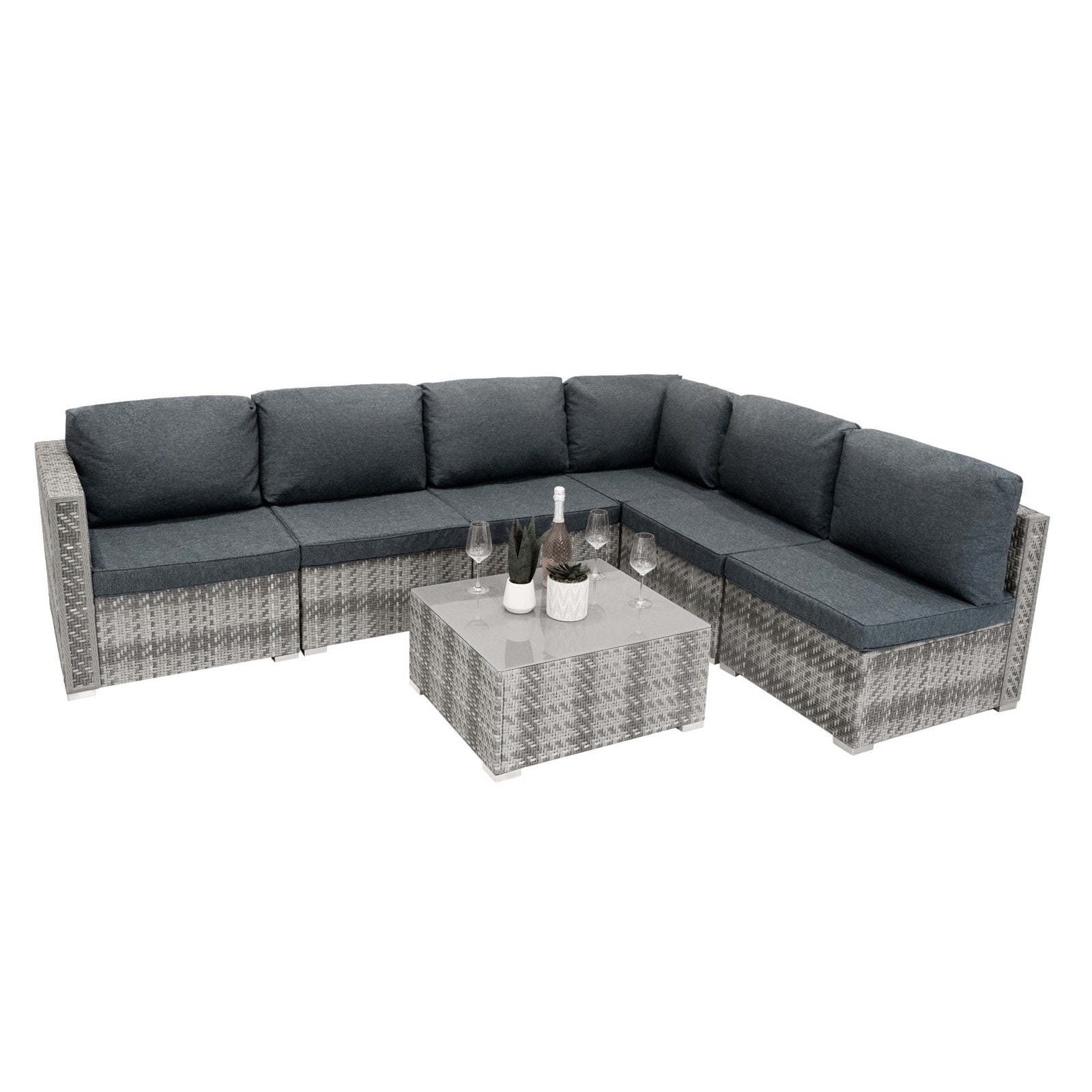 Rattan Modular 7 Piece Furniture Set | Grey