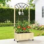 Garden Bed W/metal Trellis, Wooden Elevated Planter Box | Light Brown