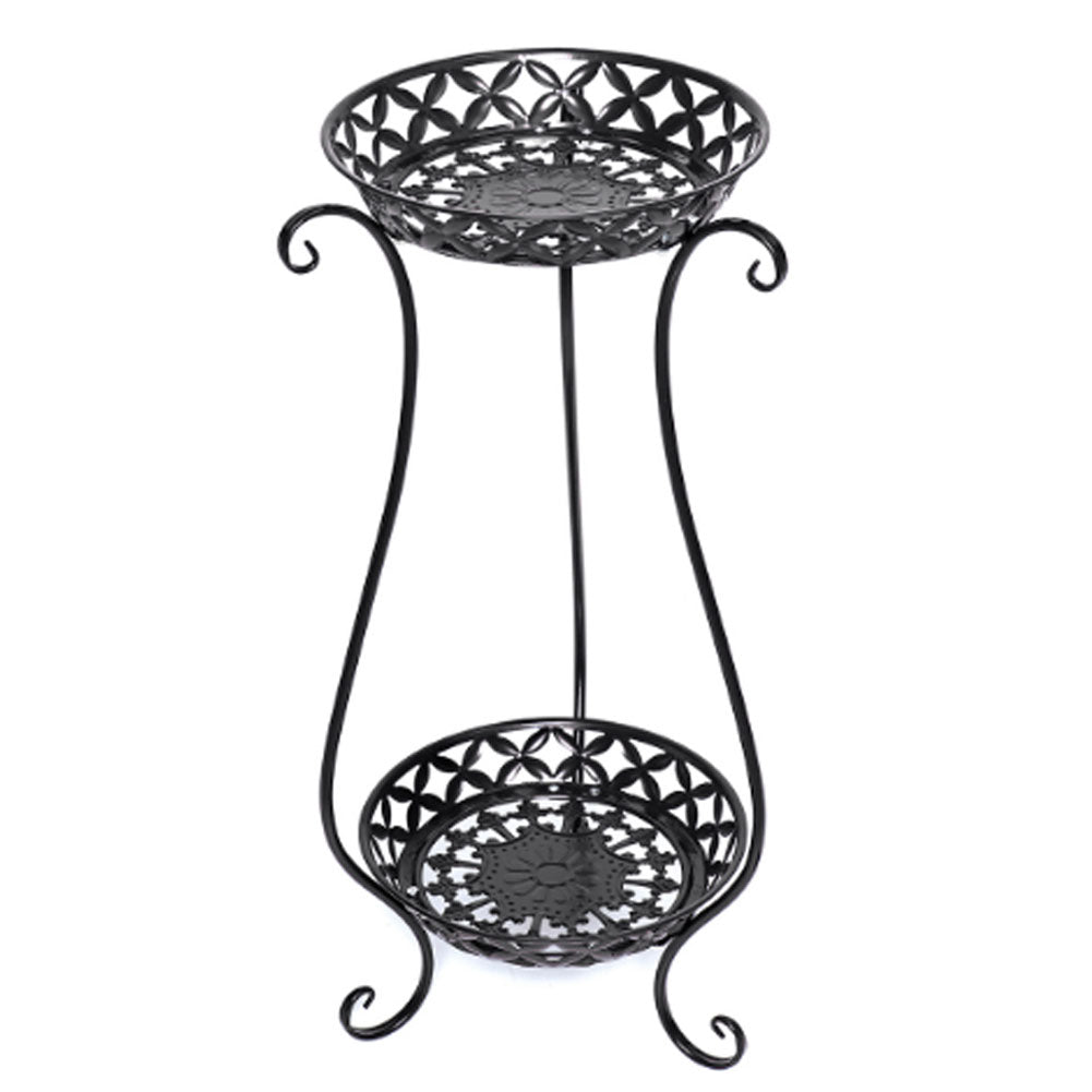 2 Tier White Tall Vintage Metal Plant Stand Indoor Outdoor Corner Plant Pot Holder 64cm H Decorative Flower Shelf | Black