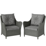 2 Pieces Rattan Garden Chairs, Cushioned Rattan Chairs | Dark Grey