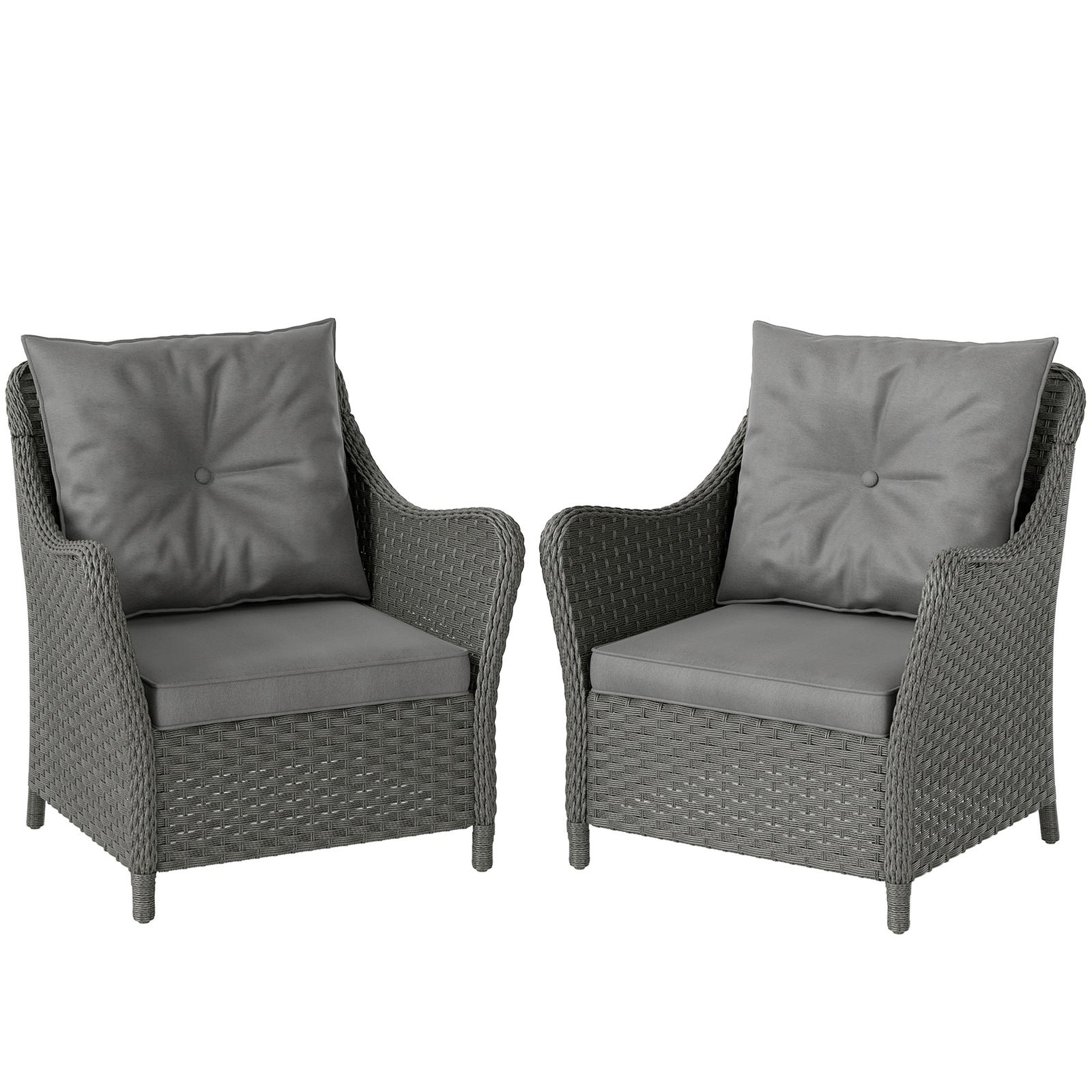 2 Pieces Rattan Garden Chairs, Cushioned Rattan Chairs | Dark Grey