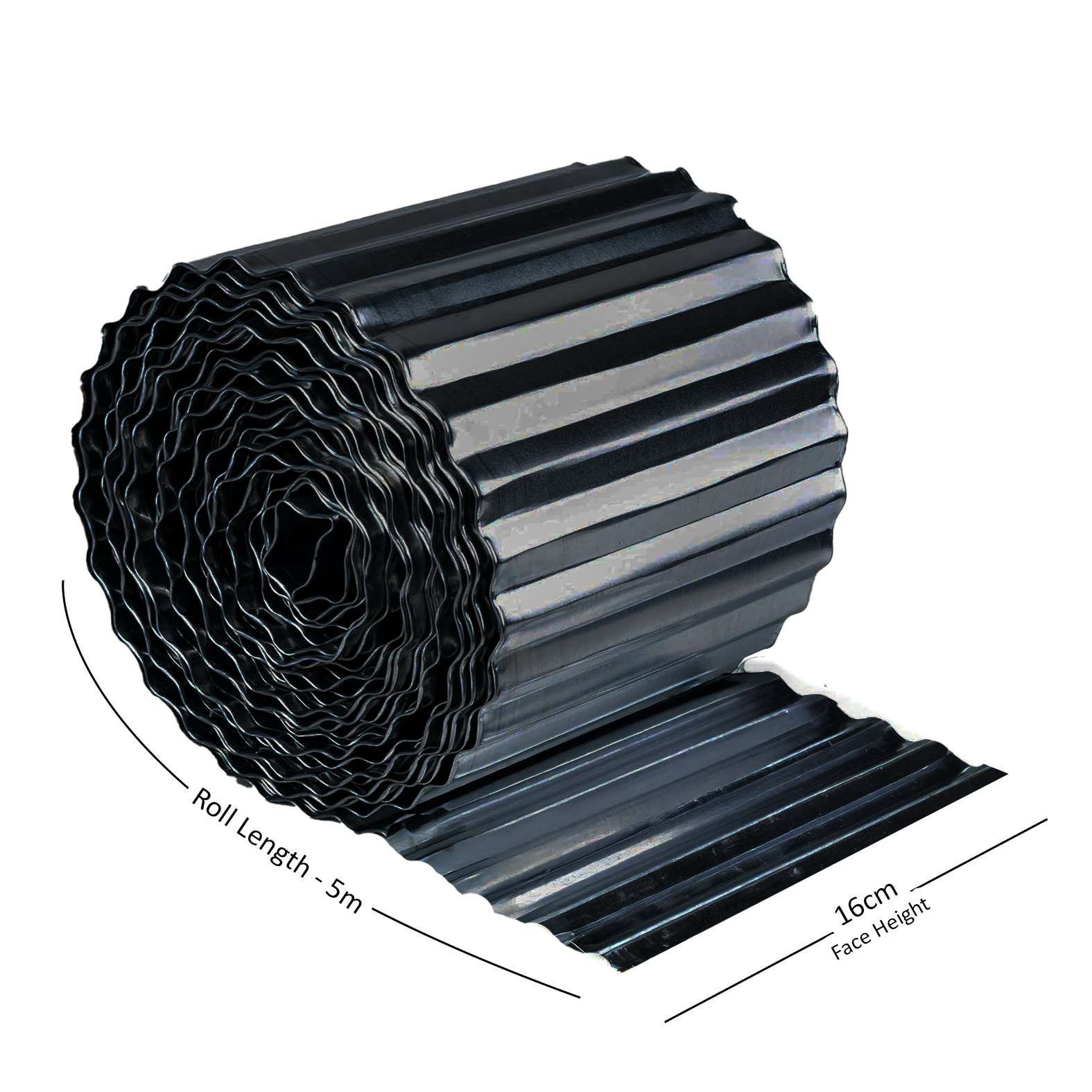 Corrugated Metal Lawn Edging Garden Border Roll | 5m | Black