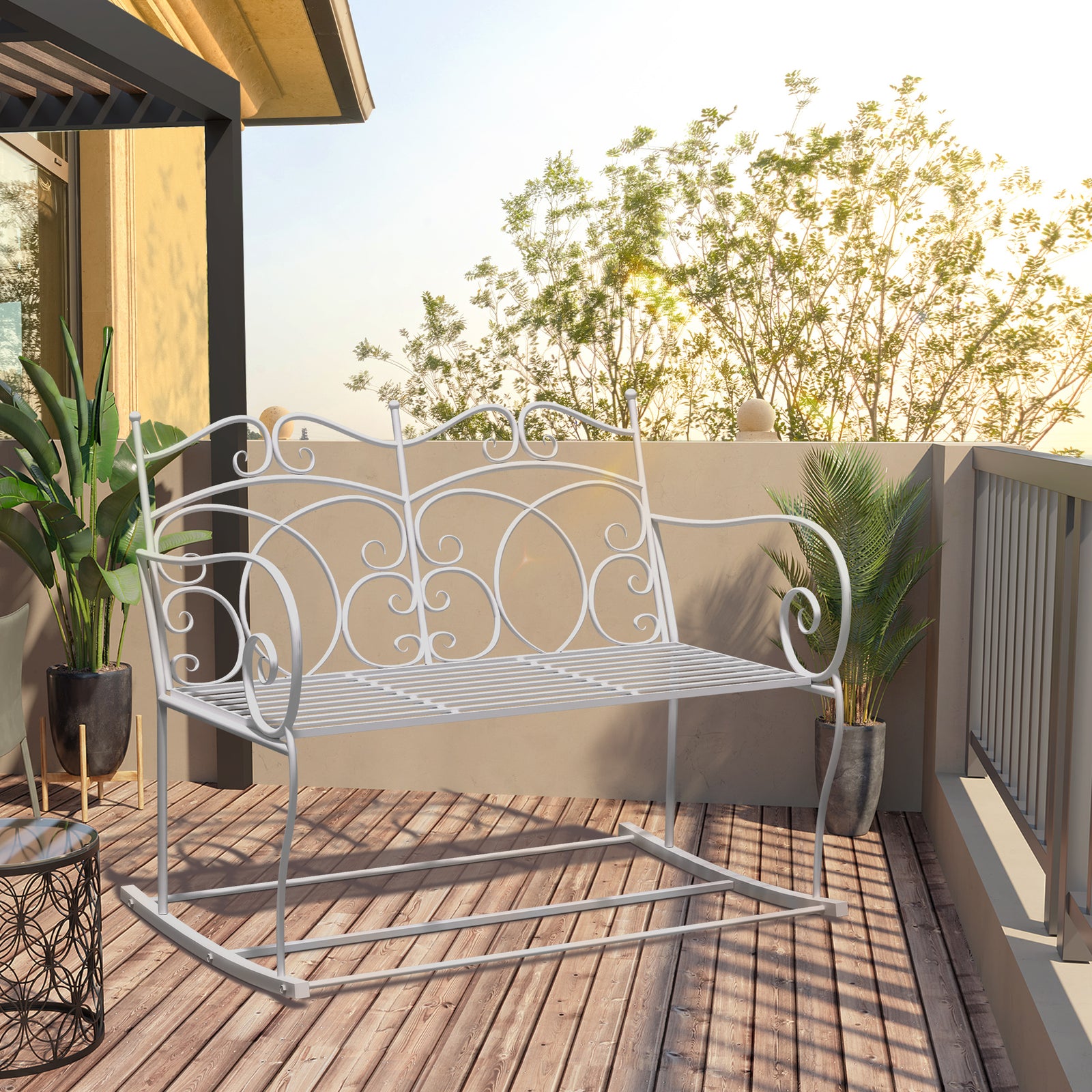2-seat Rocking Chair Patio Bench, Antique Metal
