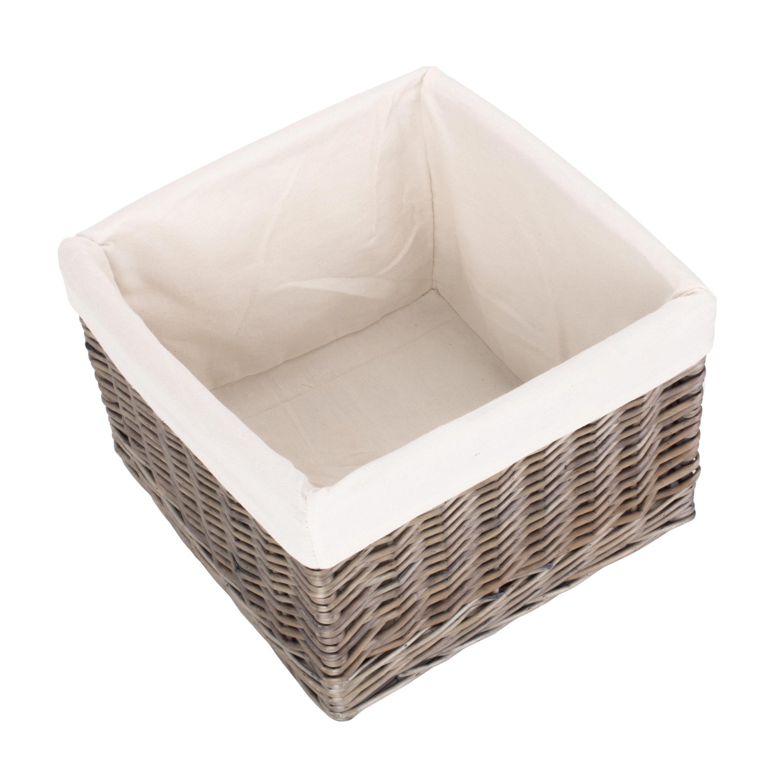 Wicker Square Antique Wash Lined Storage Basket | Large | White