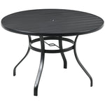 Garden Table W/ Parasol Hole, Round Slatted Metal Top, Black