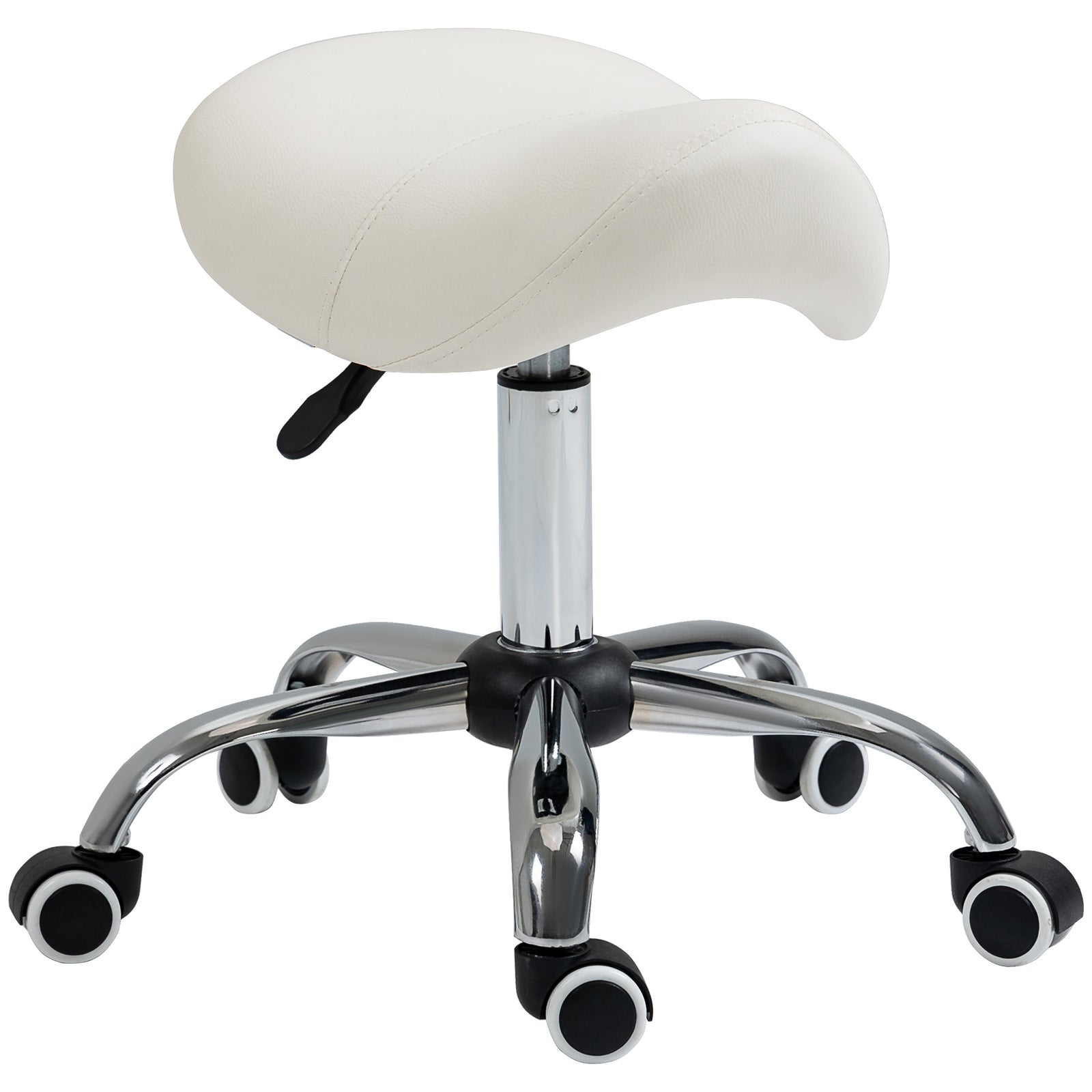 Pu Leather Saddle Stool W/ Moulded Padded Seat Adjustable | One Size | Cream