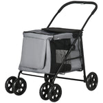 One-click Foldable Pet Stroller W/ Mesh Windows, For Small Pets | Grey