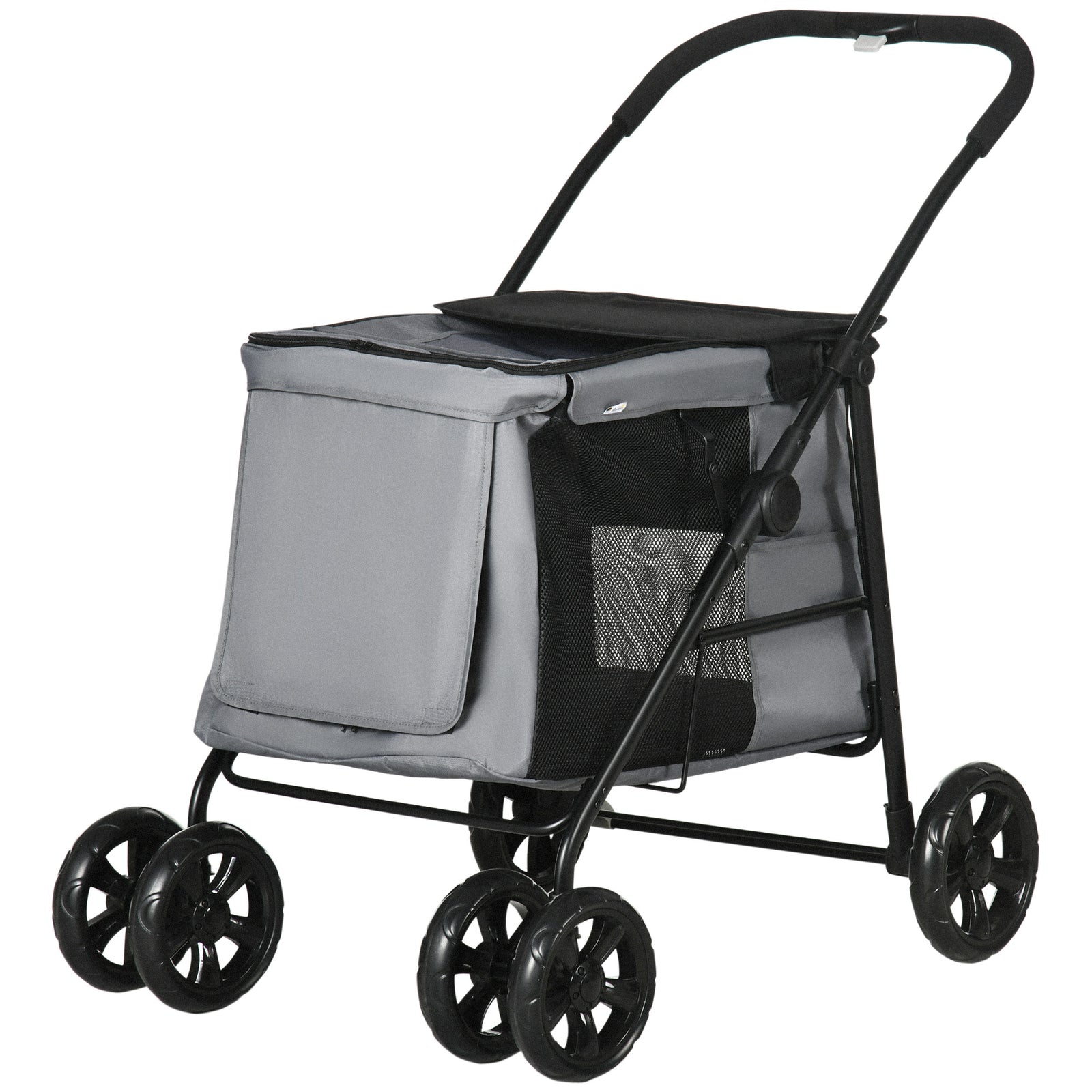 One-click Foldable Pet Stroller W/ Mesh Windows, For Small Pets | Grey