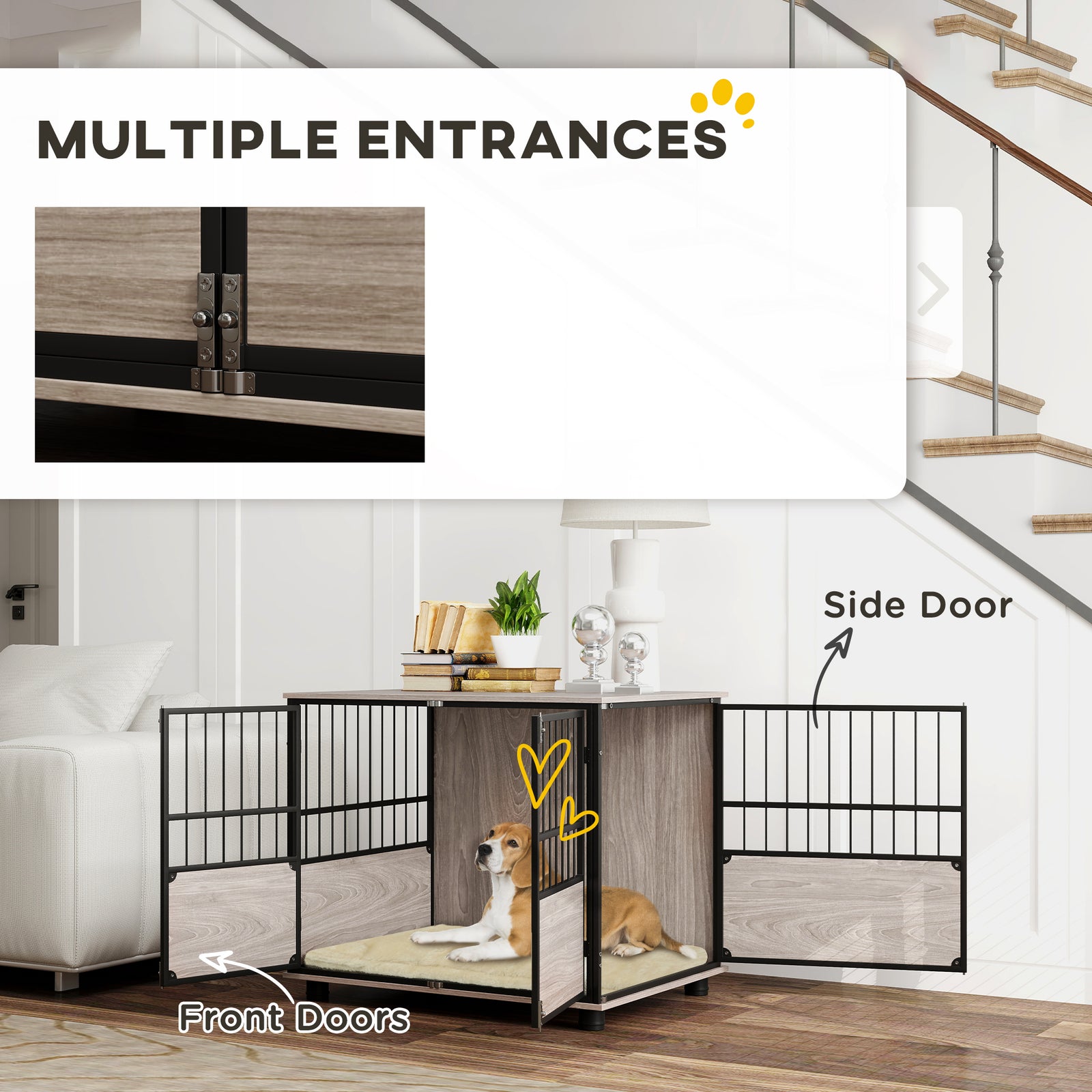 80cm Dog Crate Table W/ Doors, Cushion