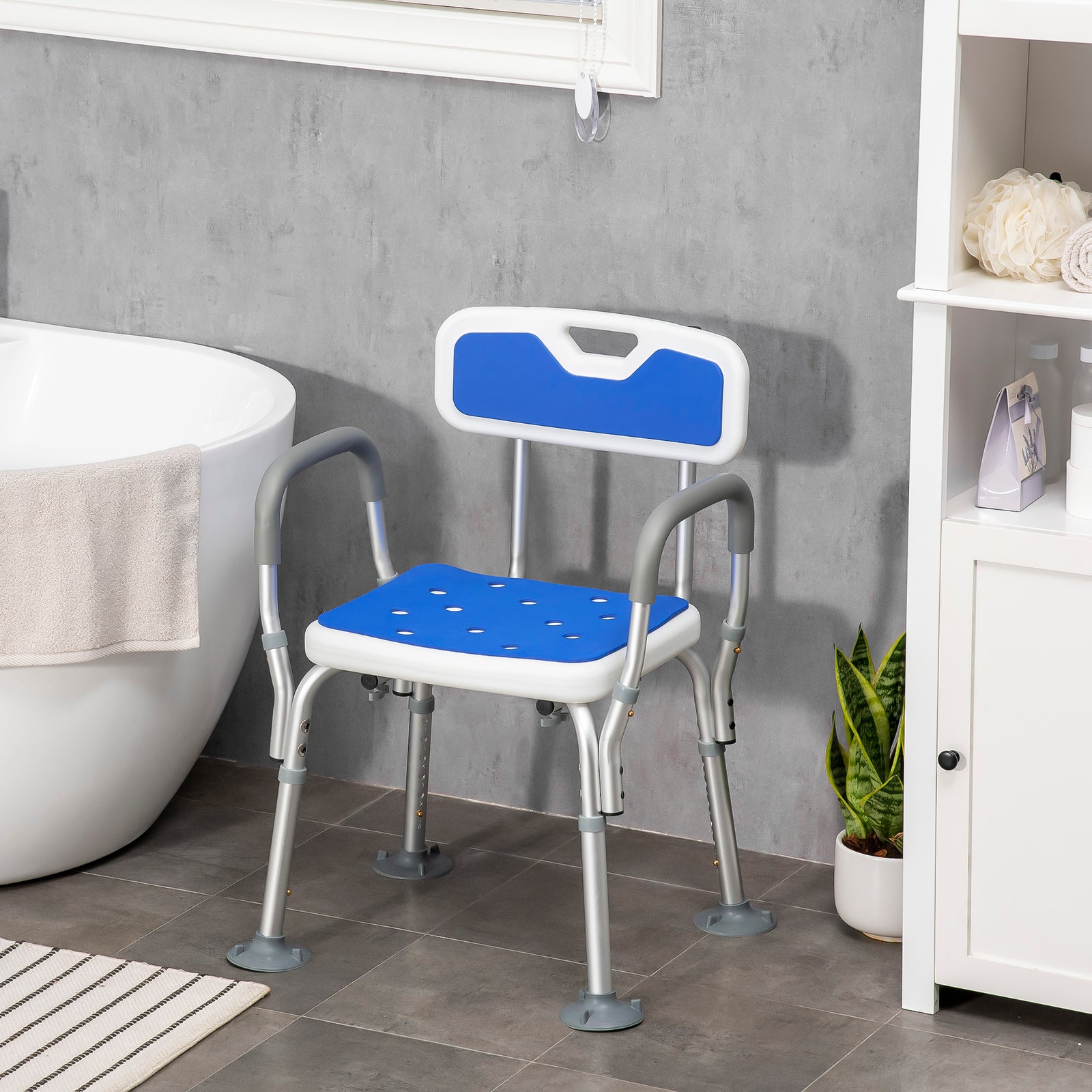 Eva Padded Shower Stool With Back And Arms Foot Pads | One Size | Blue