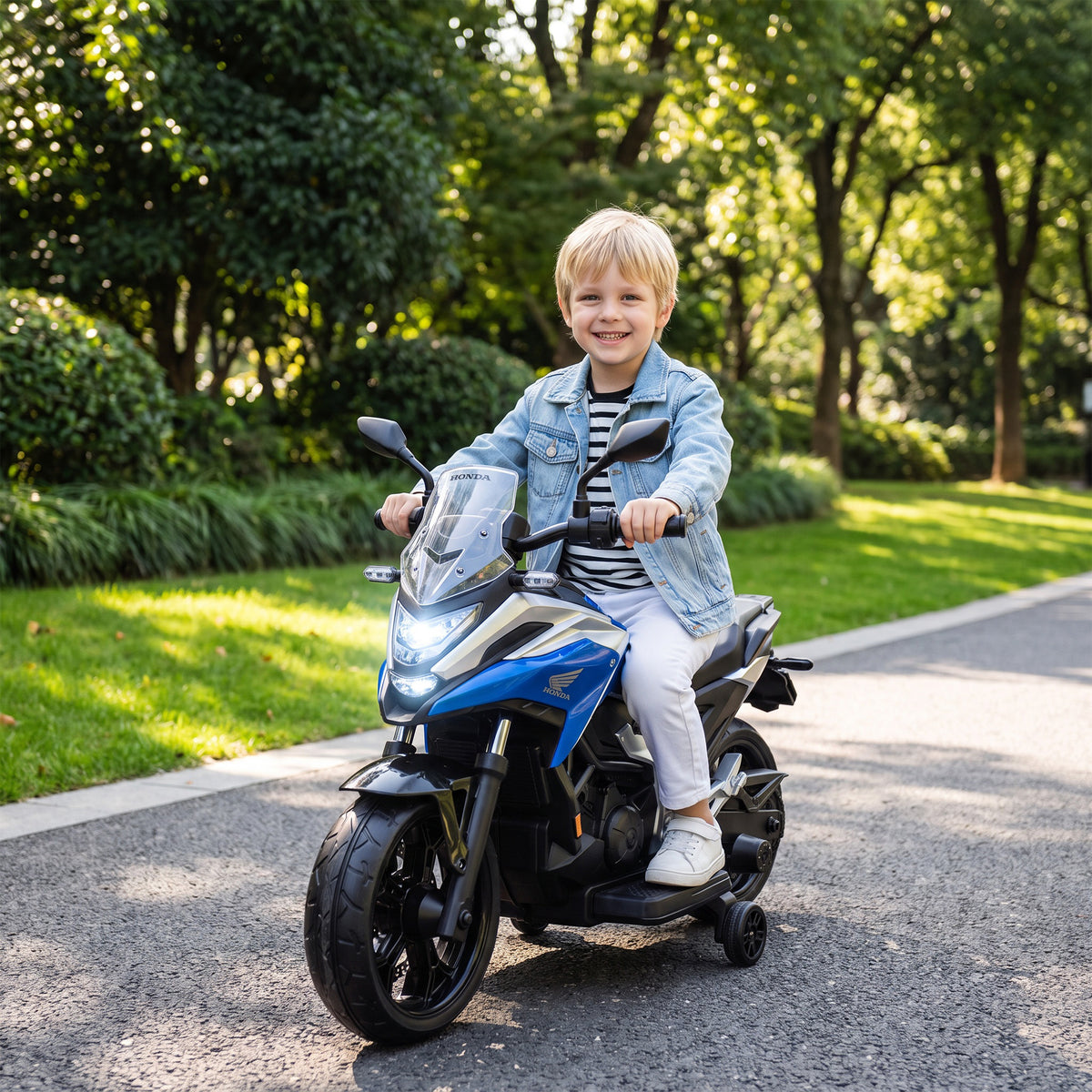 AIYAPLAY Licensed Honda 12v Kids Electric Motorbike W/ Training Wheels