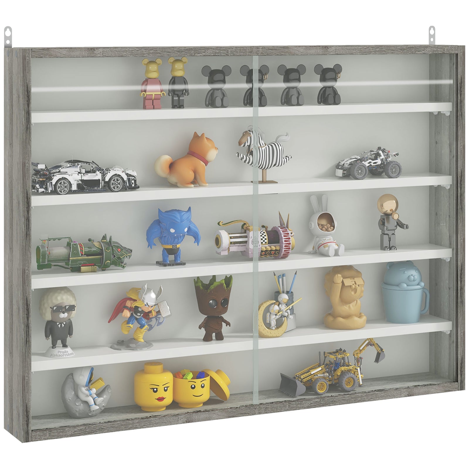 5-tier Wall Display Shelf Unit Cabinet Shelves Glass Doors | One Size | Gray