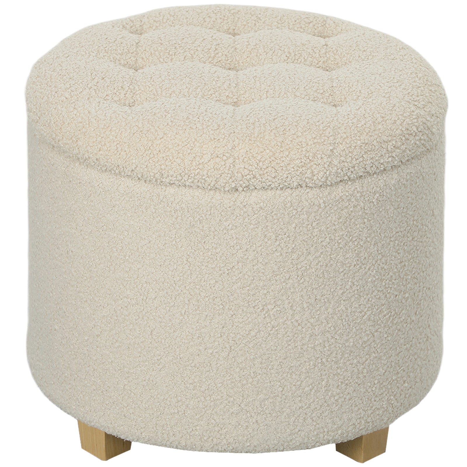 45cm Round Ottoman With Storage, Lid, Cashmere Footstool, Cream White