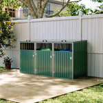 3 Bin Storage Shed – Heavy-duty Galvanized Steel Outdoor Bin Store With Lift-up Lids & Lockable Doors | Green