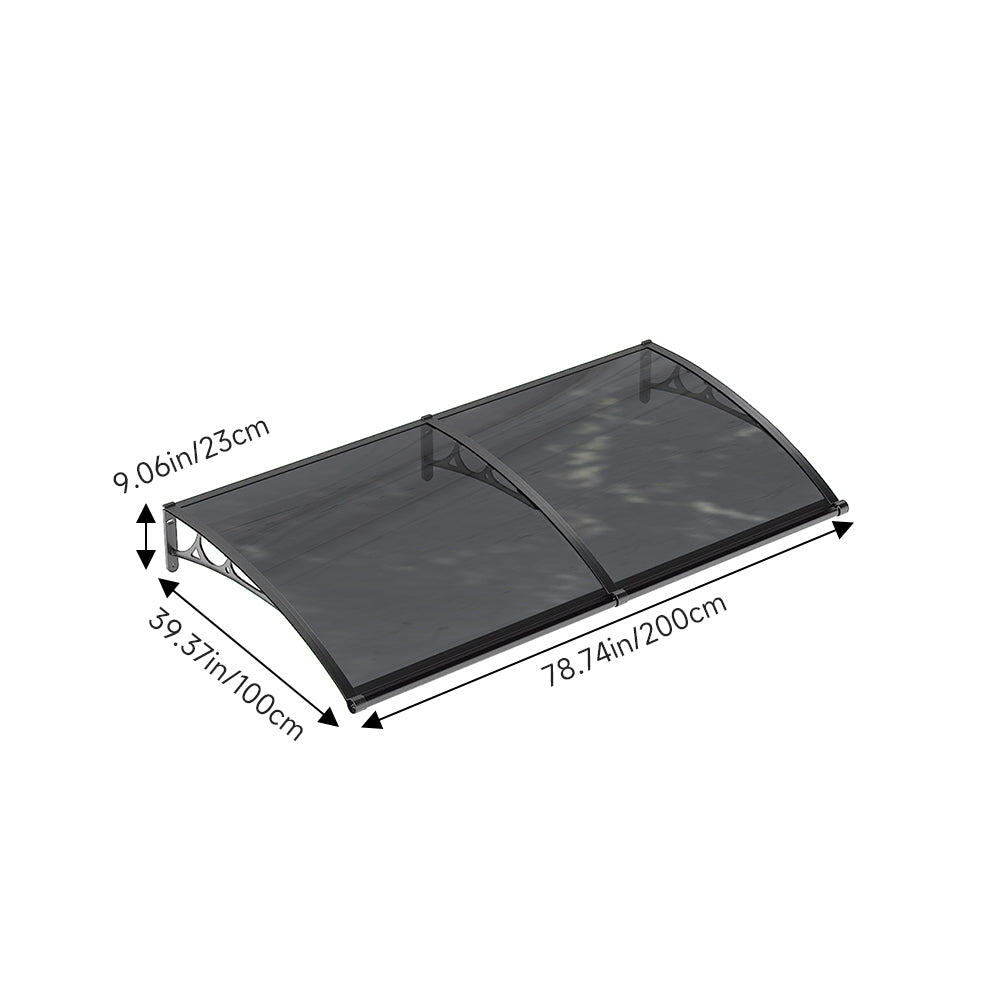 1-2m W x 1m D Curved Outdoor Door Window Awning Canopy | Large | Dark Grey