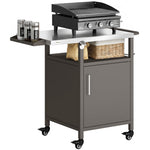 Outsunny Outdoor Grill Cart With Cabinet, Food Prep Table On Wheels, Brown