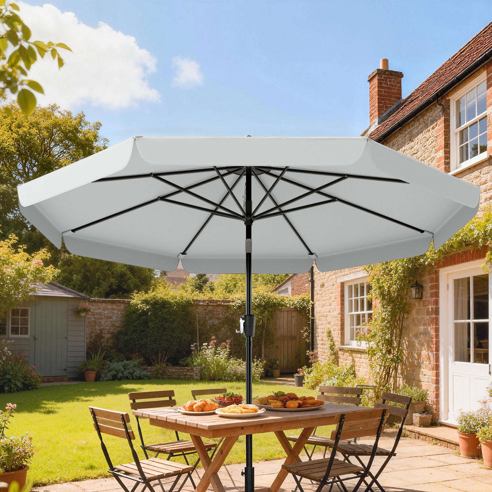3 M Garden Parasol With Tilt & Crank, Upf30+ Outdoor Table Umbrella | Light Grey