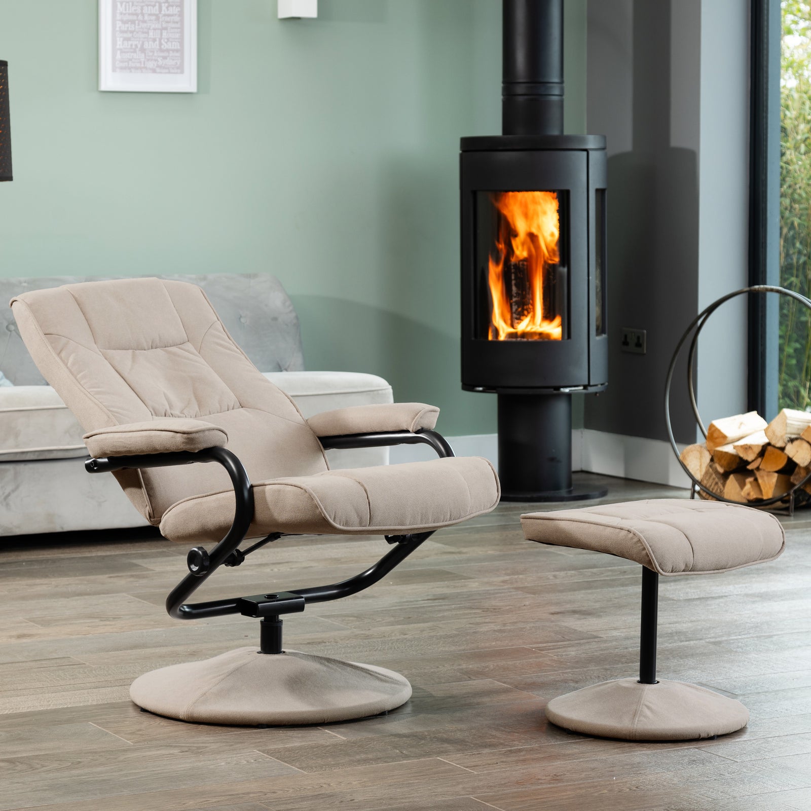 Ripley Swivel Recliner And Footstool | Cappuccino