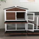 Wooden Rabbit Hutch Guinea Pig Cage W/ Wheels, Run, Ramp | Brown