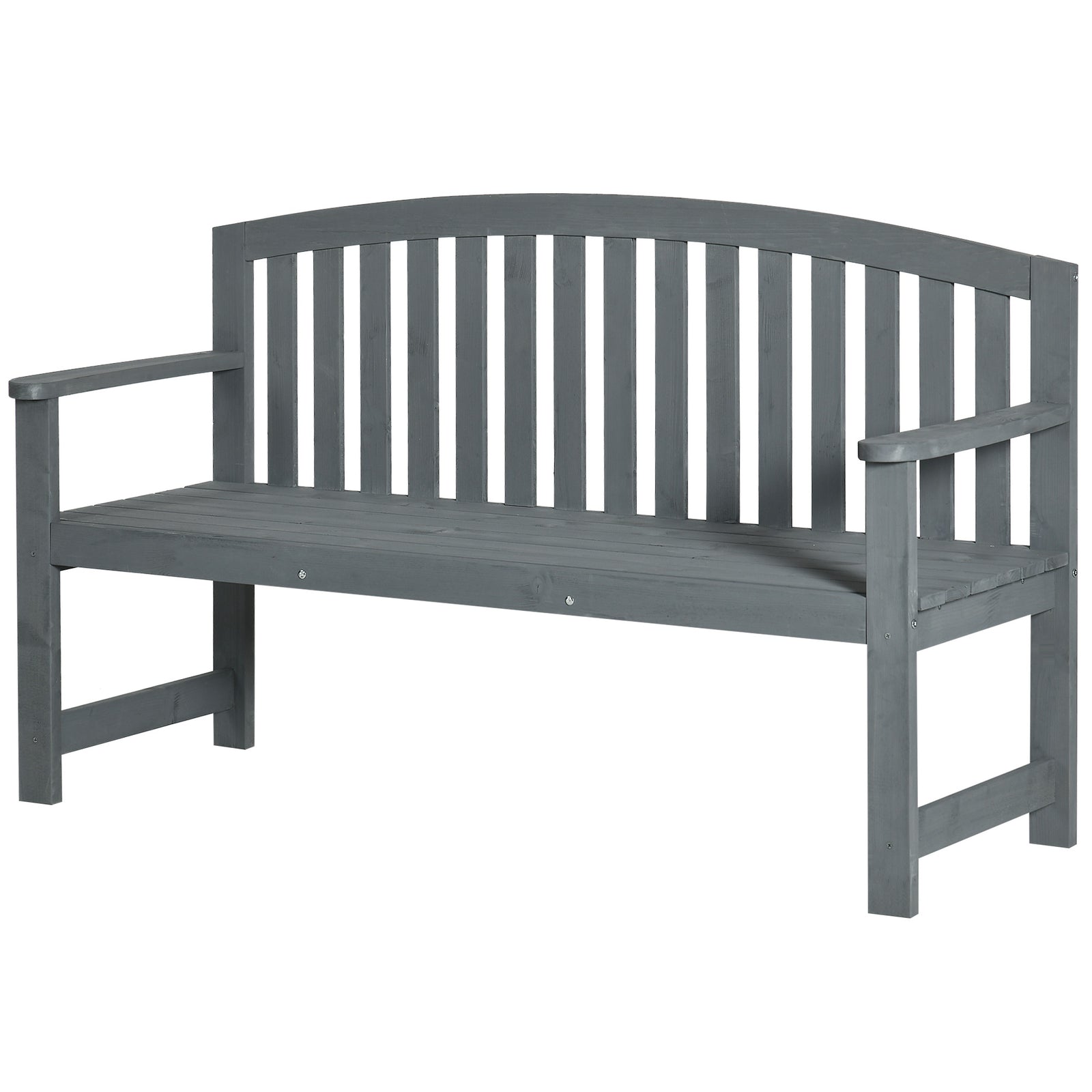 Wooden Garden Bench 2 Seater Slatted Seat With Arm For Patio | Gray
