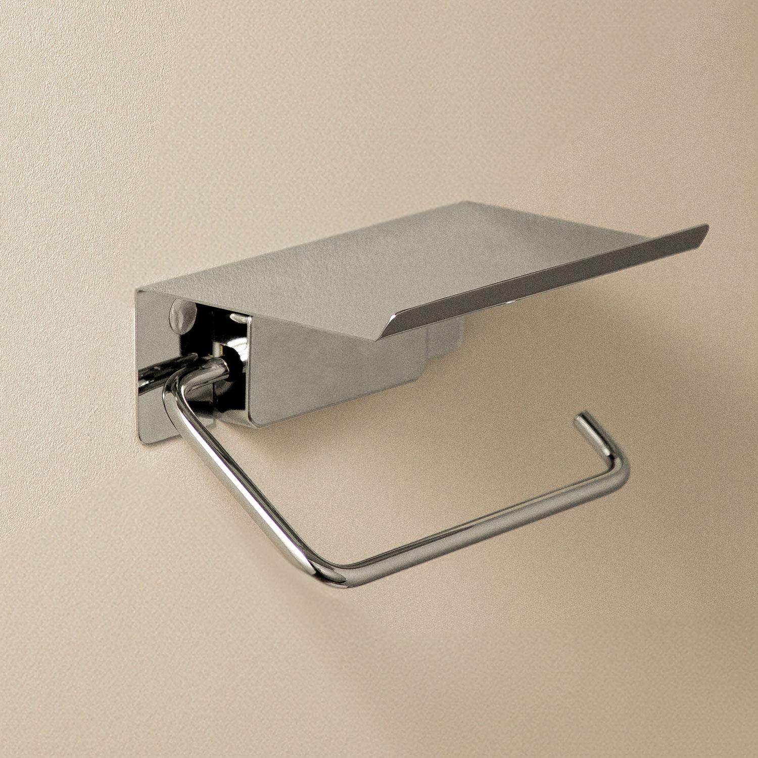 Toilet Roll Holder With Lid Screw-in Or Self-adhesive Chrome Silver Next