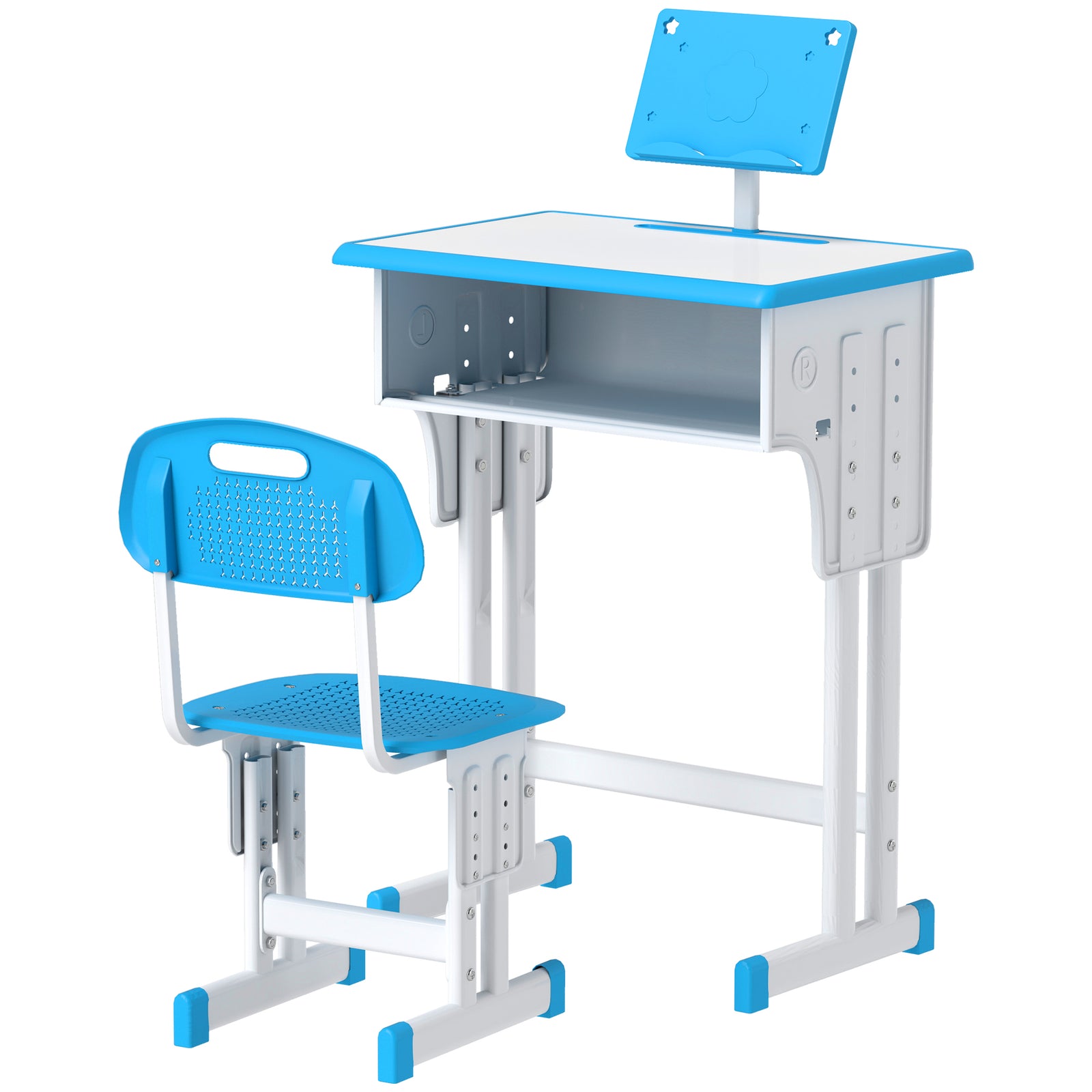 Kids Desk And Chair Set W/ Drawer, Book Stand, Pen Slot | Blue