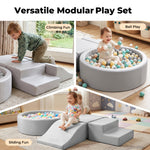 Soft Play Set 5pc Pu Leather Foam Blocks Baby Climbing Sliding Indoor Grey | Grey
