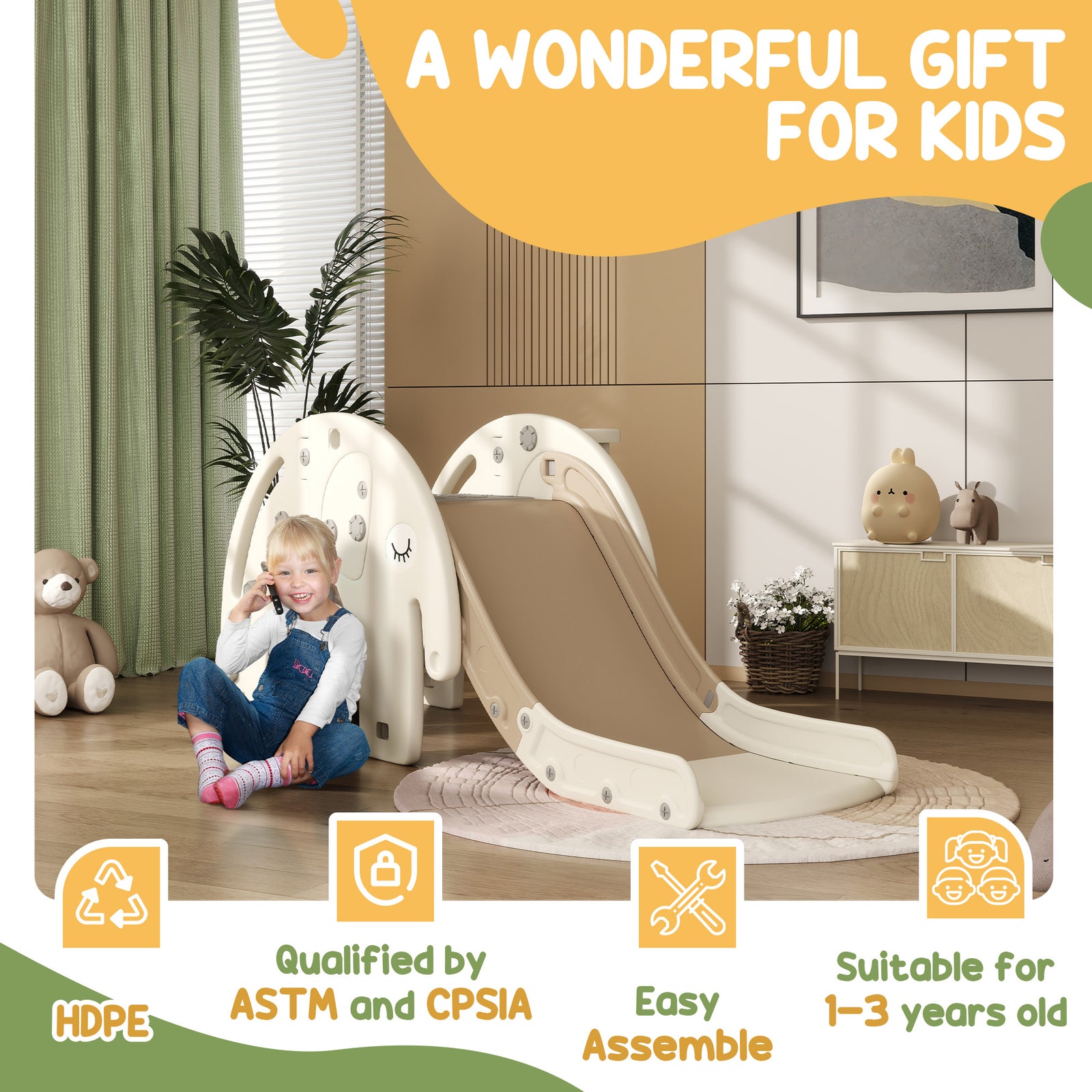 3 In 1 Kids Slide For 1-3 Years, Elephant-themed Indoor Slide