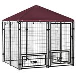 Dog Kennel With Rotating Bowl Holders, Cover, Outdoor Dog Run