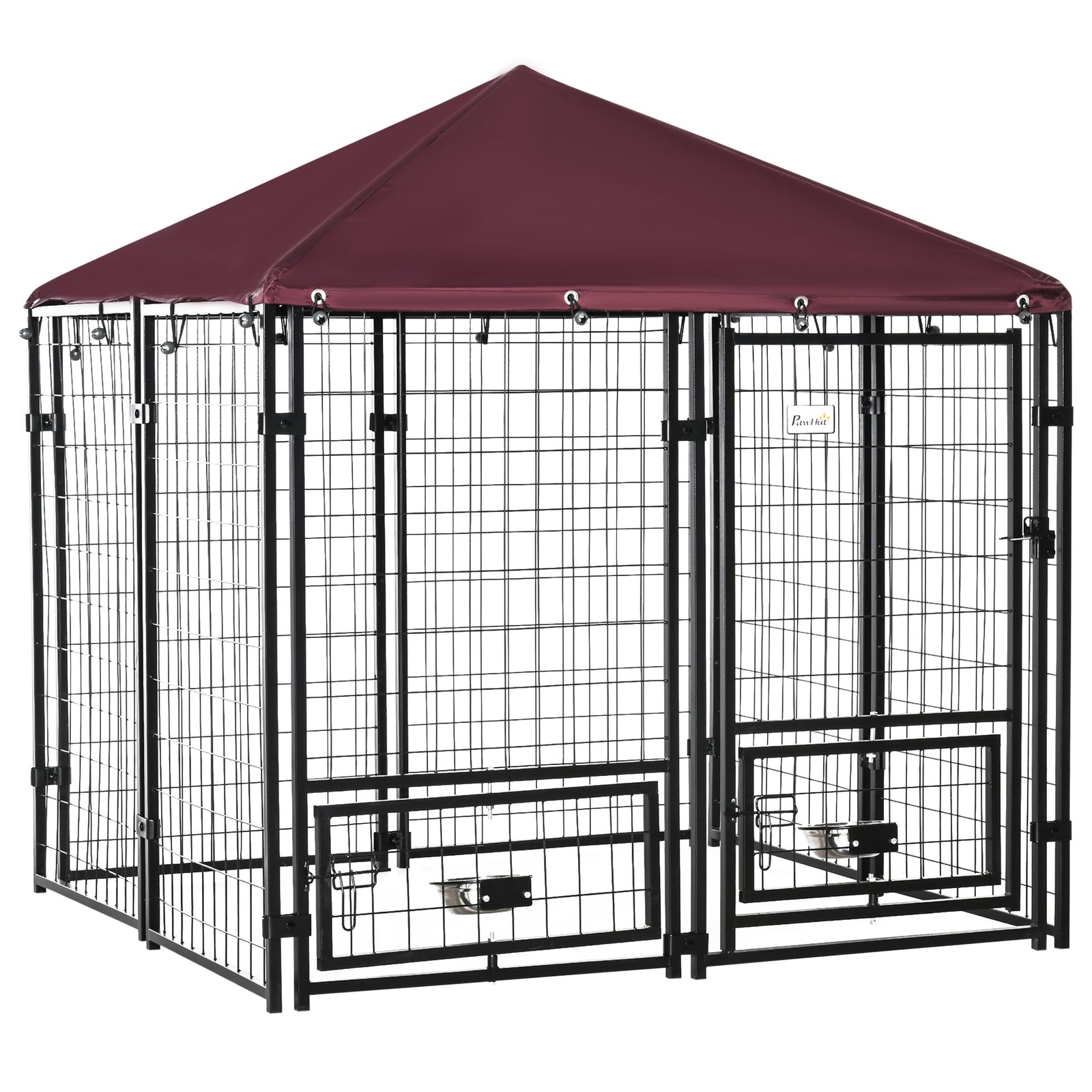 Dog Kennel With Rotating Bowl Holders, Cover, Outdoor Dog Run