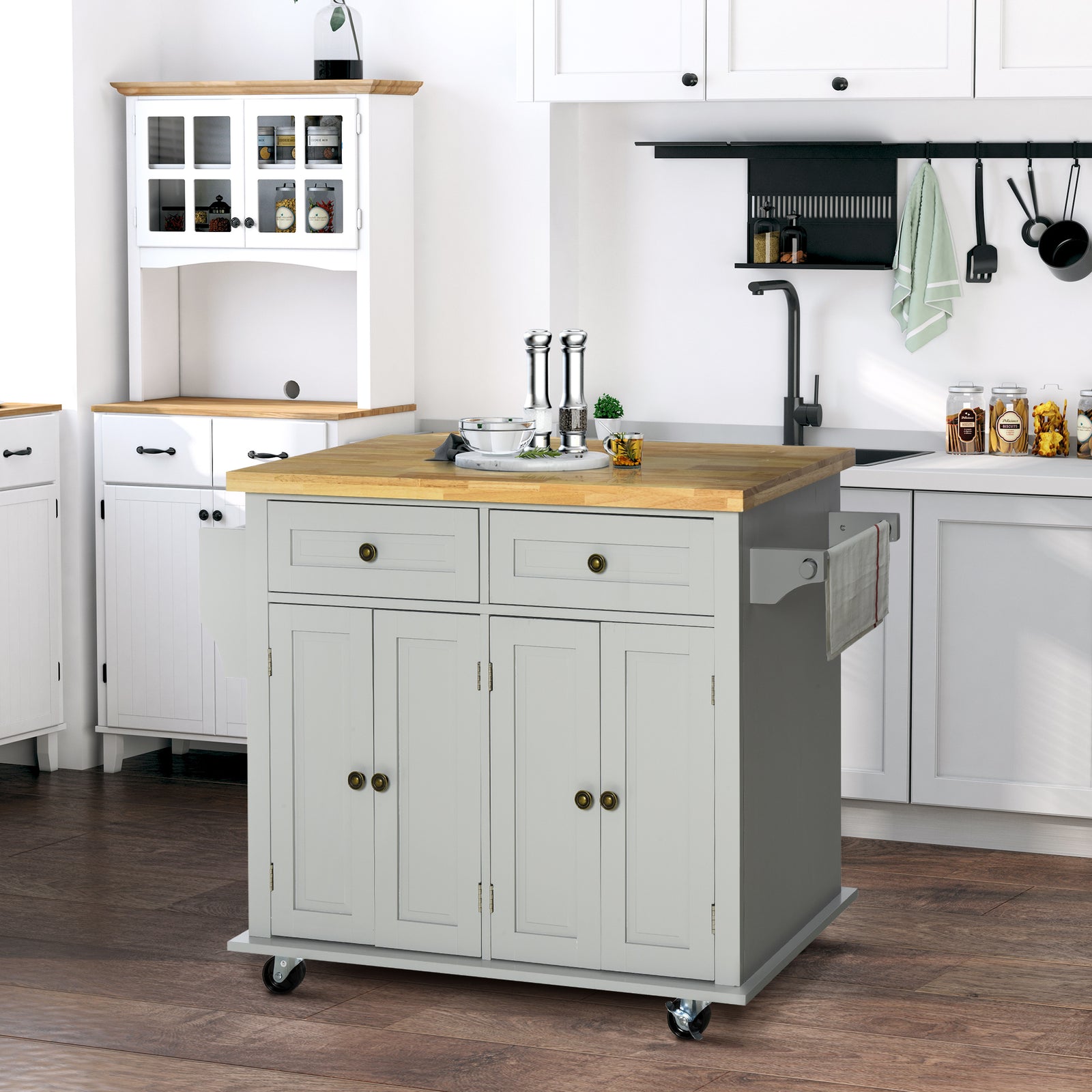 Microwave Island With Storage, Drawers
