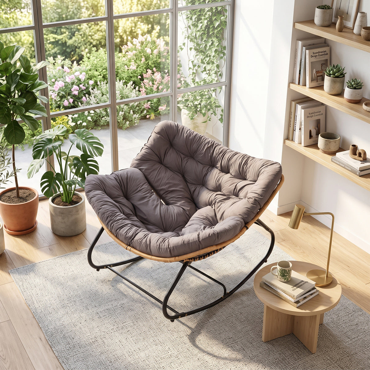 Modern Rocking Chair with Cushion – Compact | Grey