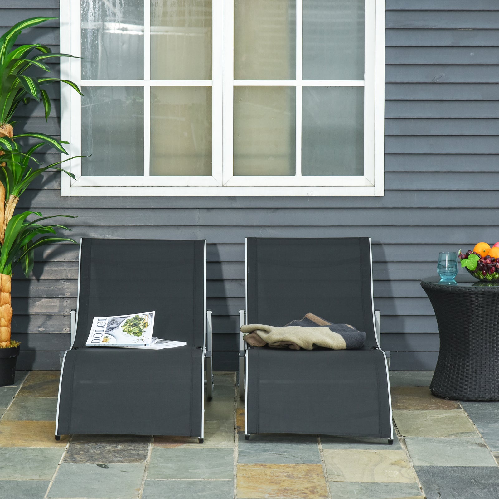 2pcs S-shaped Lounge Chair Foldable Sun Lounger | Black