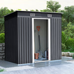 4x8ft Metal Storage Shed With Double Doors,ventilation And Foundation Frame Flat Roof Outdoor Tool Shed For Garden | Charcoal Black