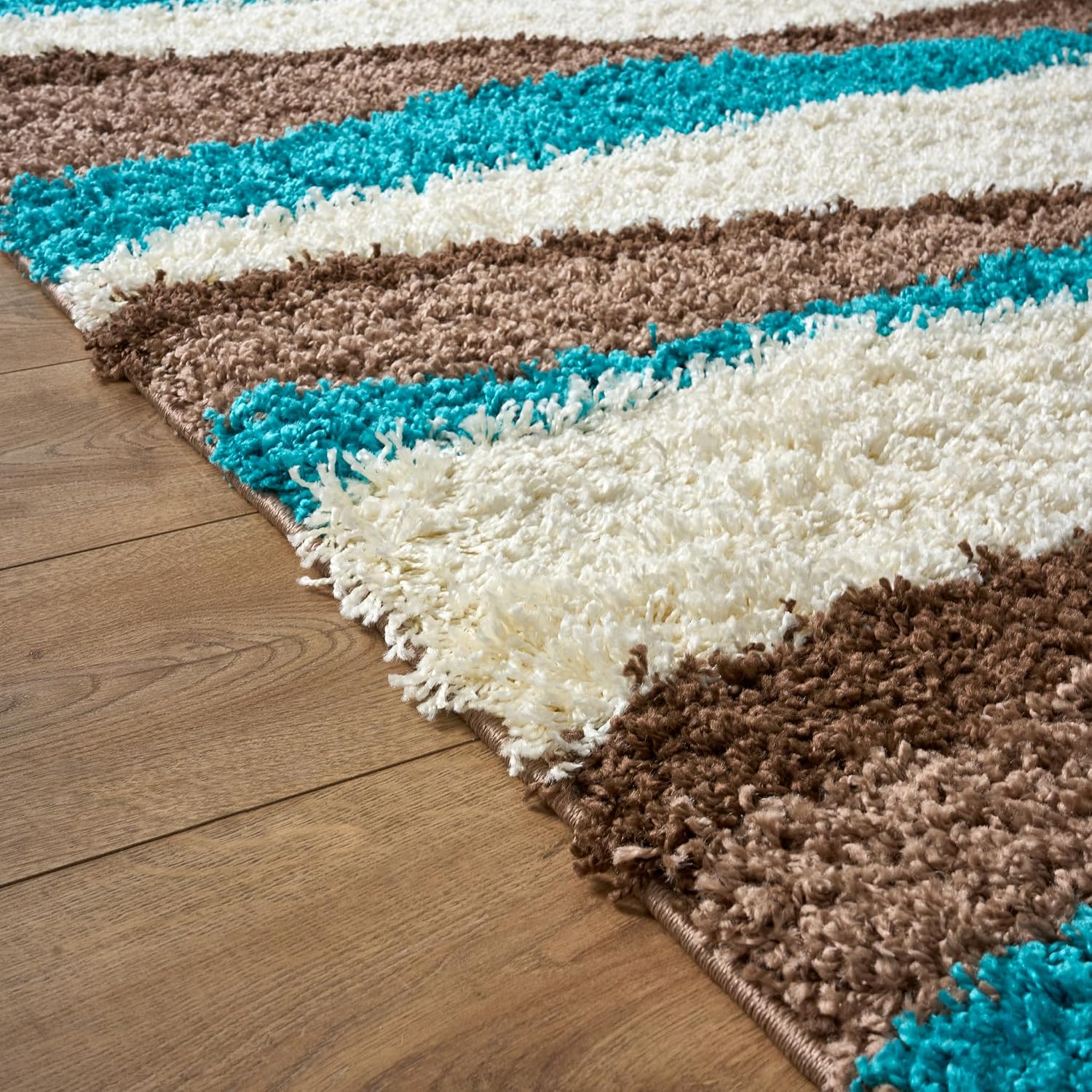 California Wave Geometric Shaggy Rug Deep Pile | 200cm x 290cm | Teal
