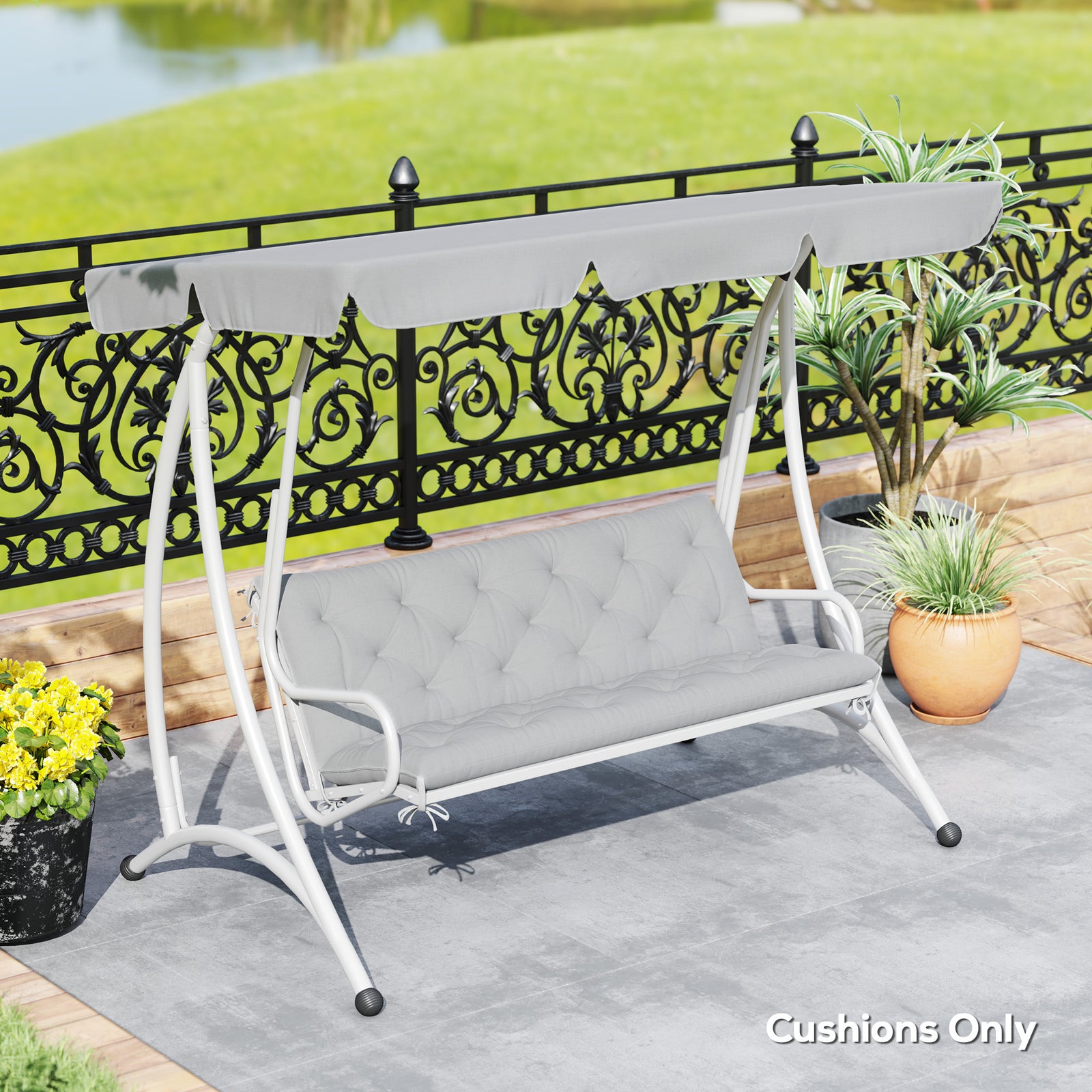 3 Seater Garden Bench Cushion Outdoor Seat Pad W/ Ties