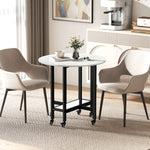 Folding Dining Table, Drop Leaf Table With Open Shelf, White Marble | M | White