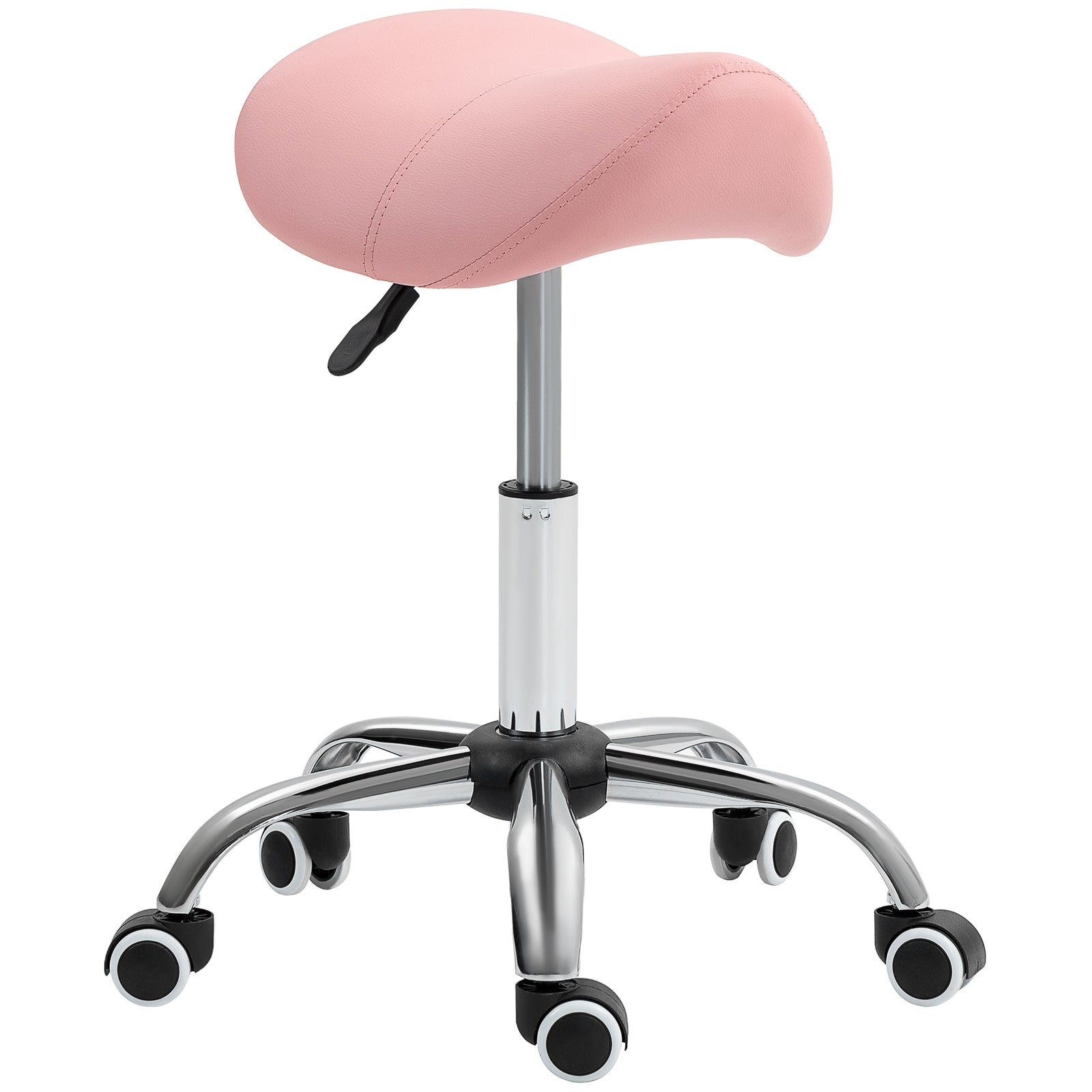Pu Leather Saddle Stool W/ Moulded Padded Seat Adjustable | One Size | Pink