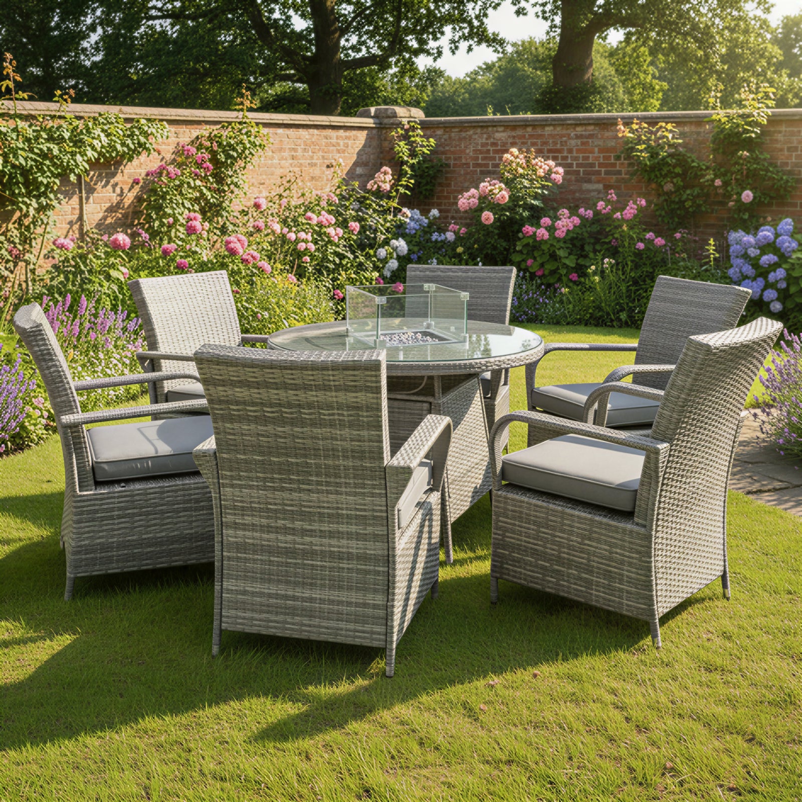 Windsor Rattan 6 Seat Firepit Dining Set | 6 Seat | Mixed Grey