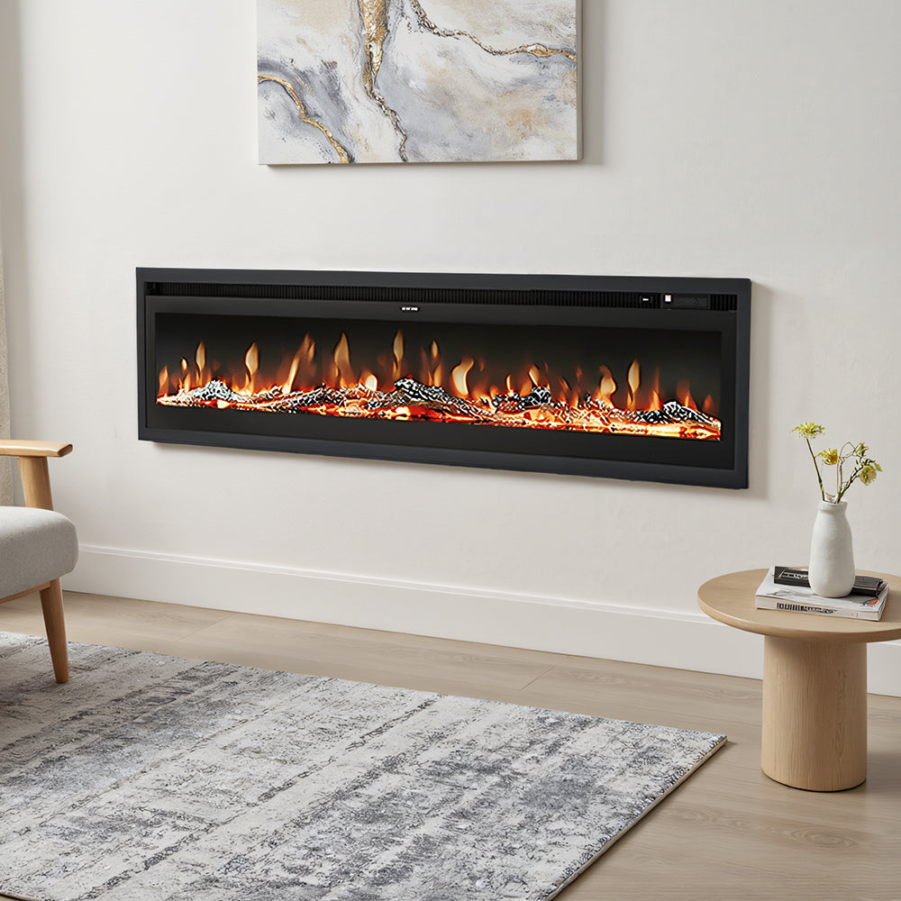 70 Inch Electric Fireplace 1800w Wall Mounted & Recessed & Freestanding Fireplace With Remote, 12 Flame Colors, Timer & Adjustable Heat For Home & Living Room