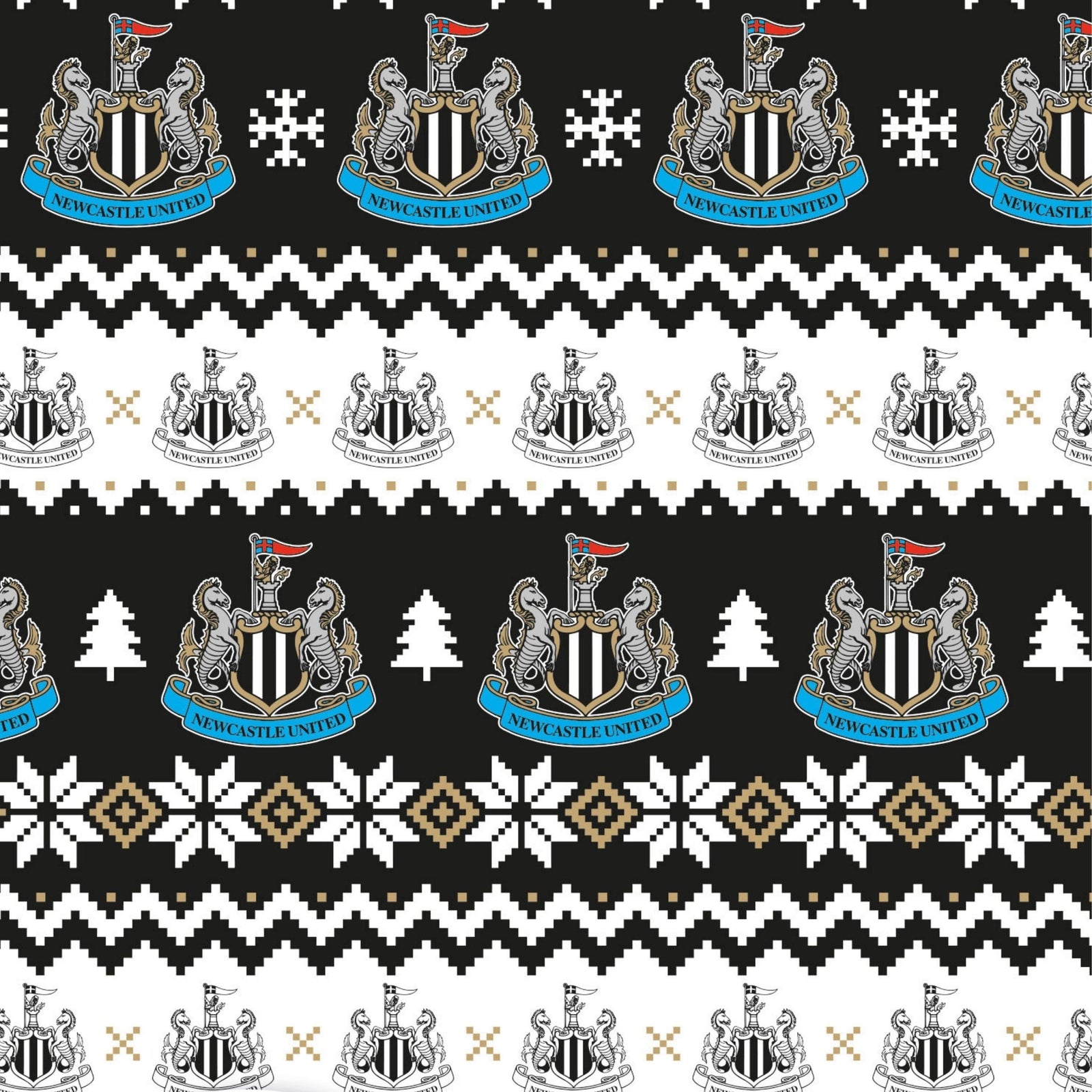 Newcastle United FC Newcastle United Christmas Gift Wrap, 2 Sheet 2 Tag, Official Product