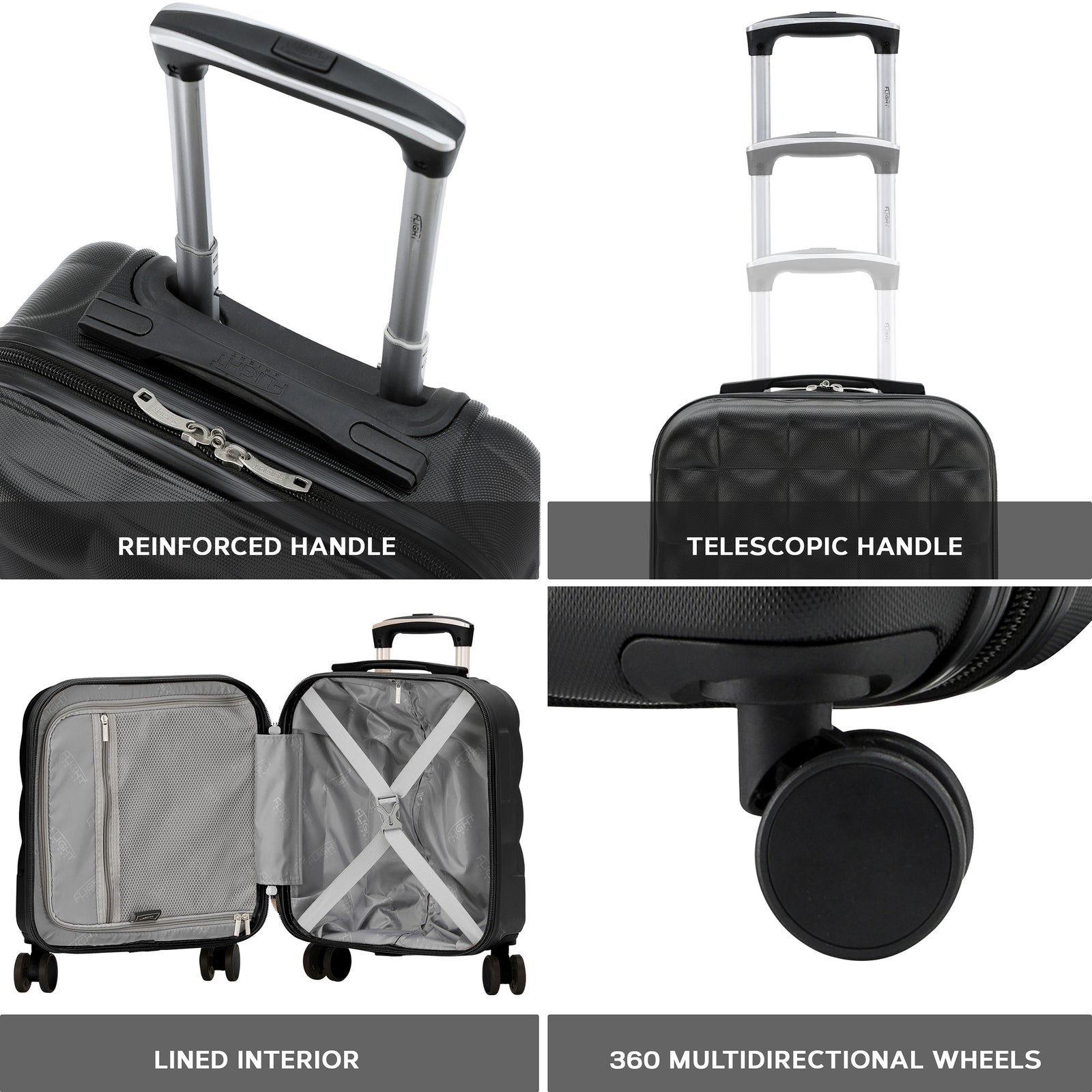 45x36x20cm Lightweight Underseat Cabin Carry On Suitcase - 100+ Airline Approved - Hard Shell Luggage - 4 Wheels - Bubble Design | Cabin | Black
