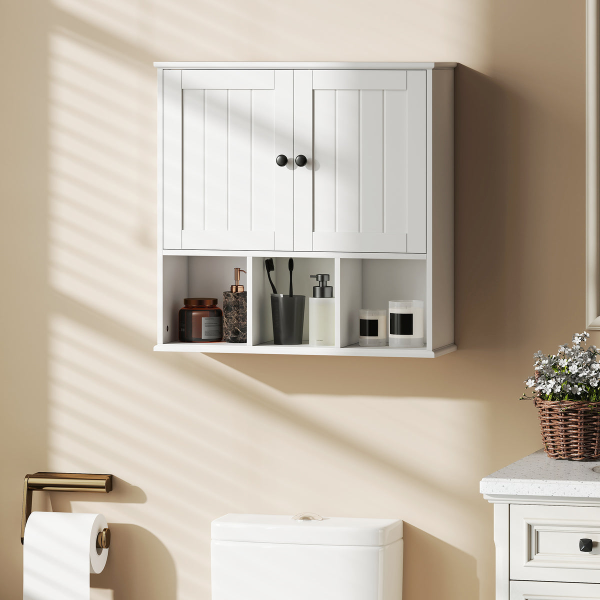 HOMCOM Bathroom Wall Cabinet, Medicine Cabinet With Open Compartments, Shelf